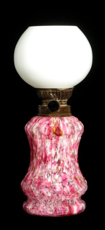 PINK AND WHITE AVENTURINE SPATTER GLASS FLUID LAMP 