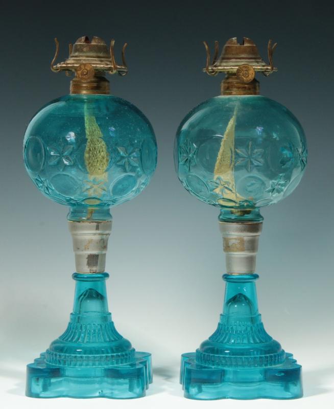 A PAIR ELECTRIC BLUE LAMPS ATTRIBUTED ATTERBURY