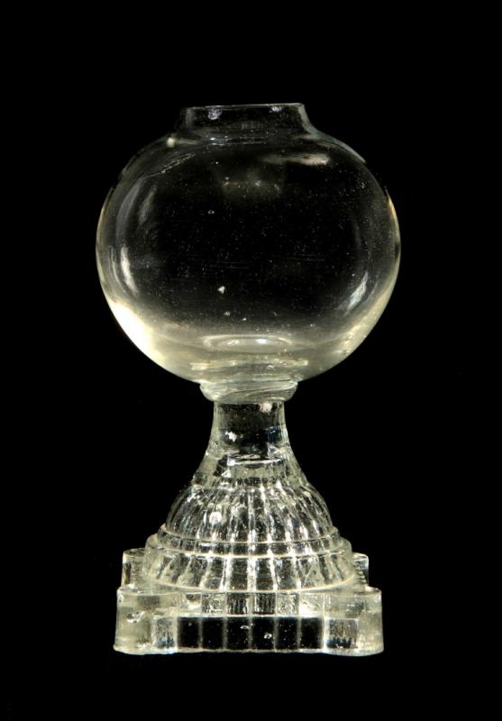 A SHORT STEM BLOWN GLASS LACE MAKER'S LAMP 