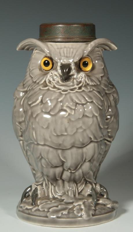 AN ANTIQUE FRENCH PORCELAIN FIGURAL OWL LAMP BASE