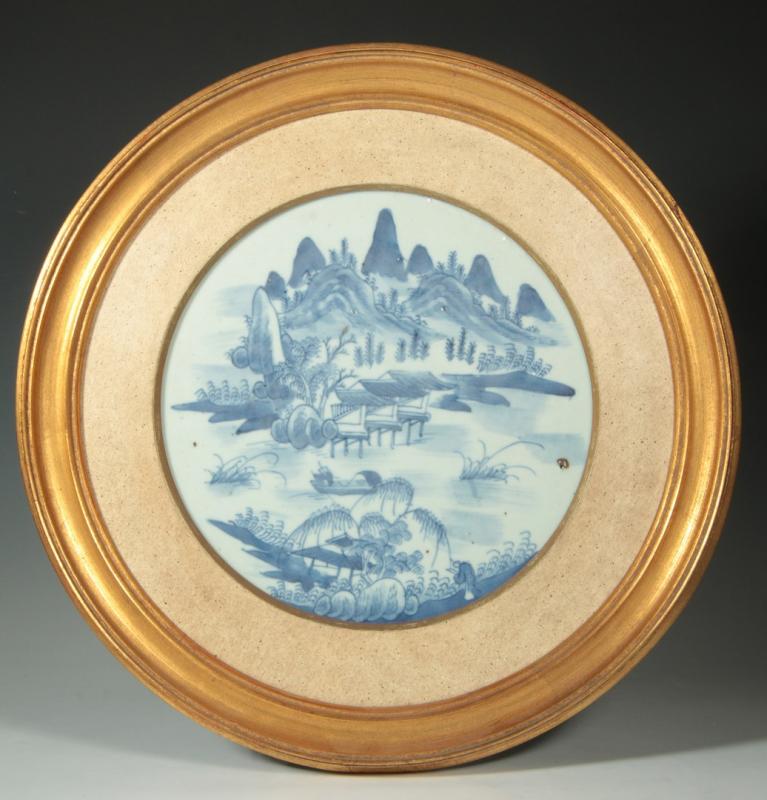 A 19TH C. CHINESE BLUE AND WHITE PORCELAIN PLAQUE