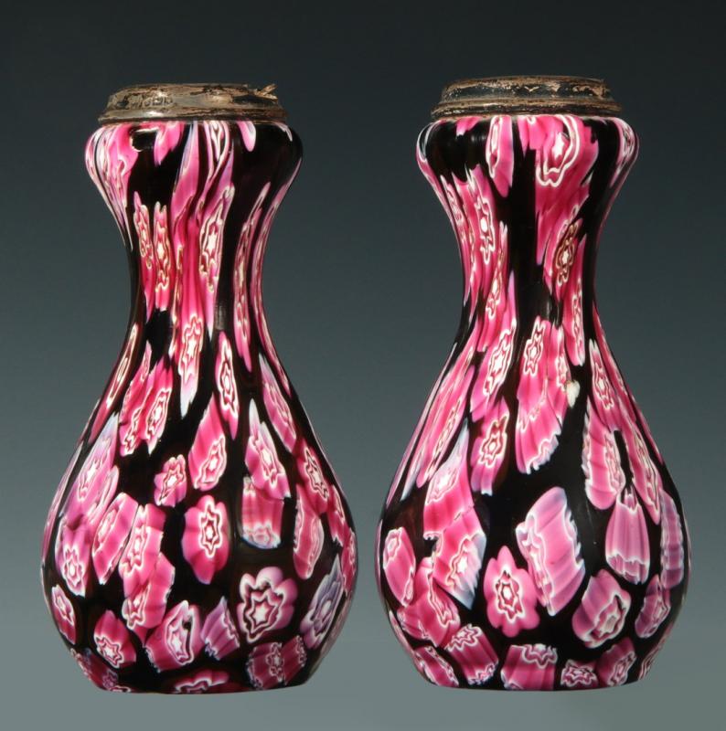 A PAIR MILLEFIORI GLASS VASES ATTRIBUTED BOHEMIAN