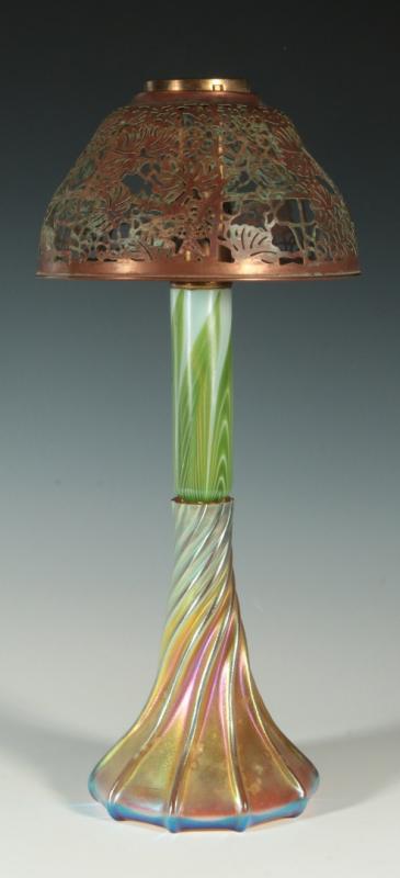 A TIFFANY GOLD FAVRILE CANDLE LAMP 