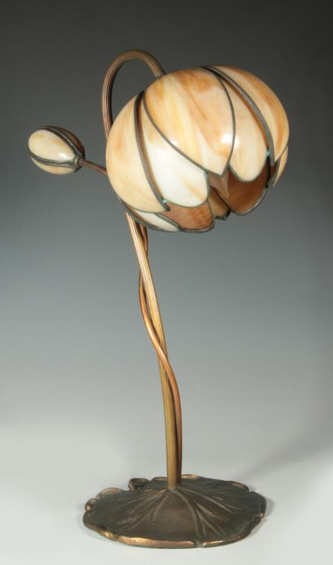 A BRASS LILY FORM TABLE LAMP 