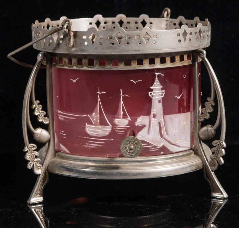 SILVERPLATE WARMER WITH MARY GREGORY TYPE INSERT
