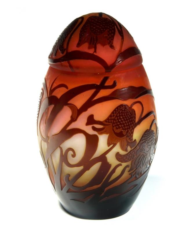 A GALLE FRENCH CAMEO GLASS EGG FORM COVERED JAR
