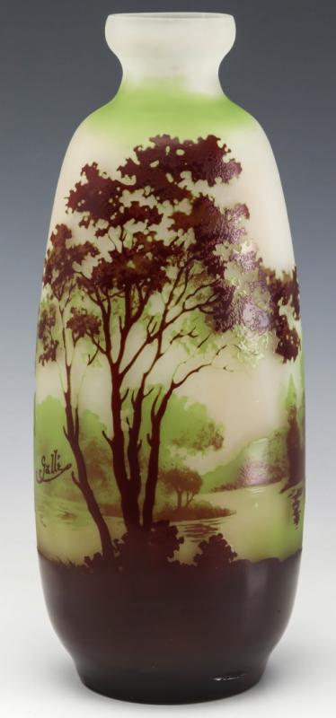 A FRENCH CAMEO GLASS SCENIC VASE SIGNED GALLE