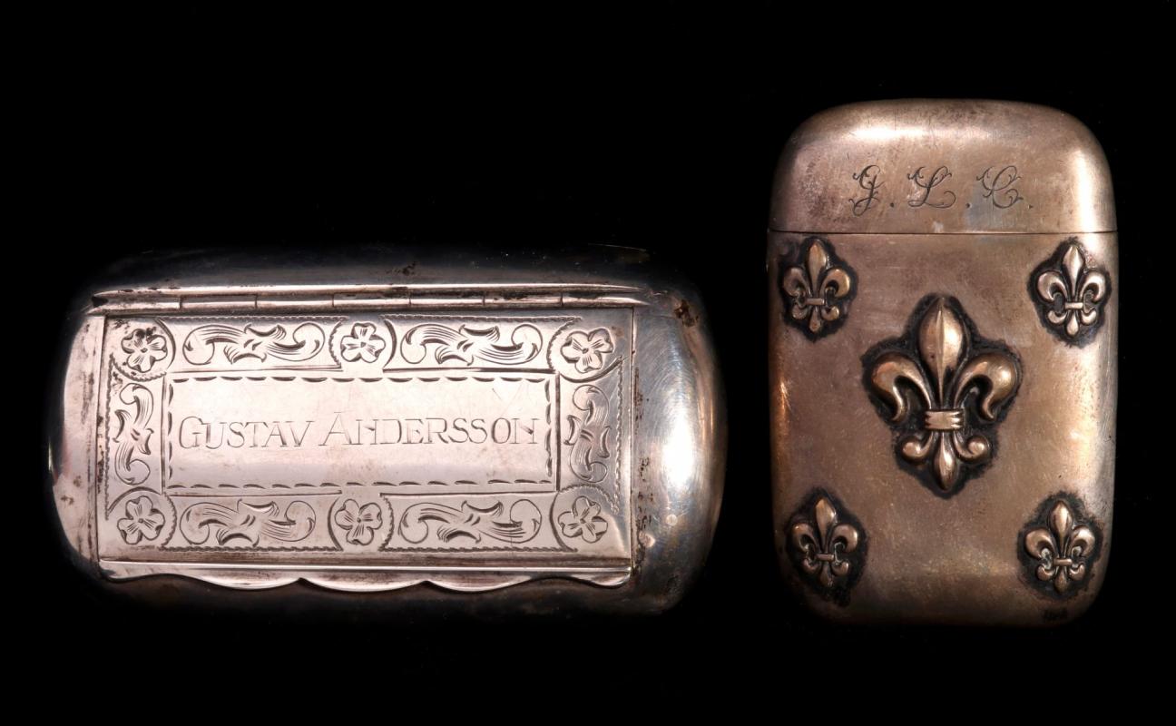 EARLY 20TH C. STERLING SILVER MATCH SAFE AND SNUFF