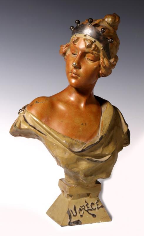 A 19TH C. PATINATED SPELTER BUST AFTER E. VILLANIS 