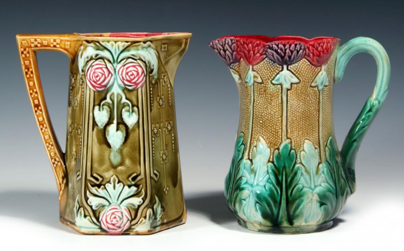 TWO GOOD EARLY 20TH C. FRENCH MAJOLICA PITCHERS