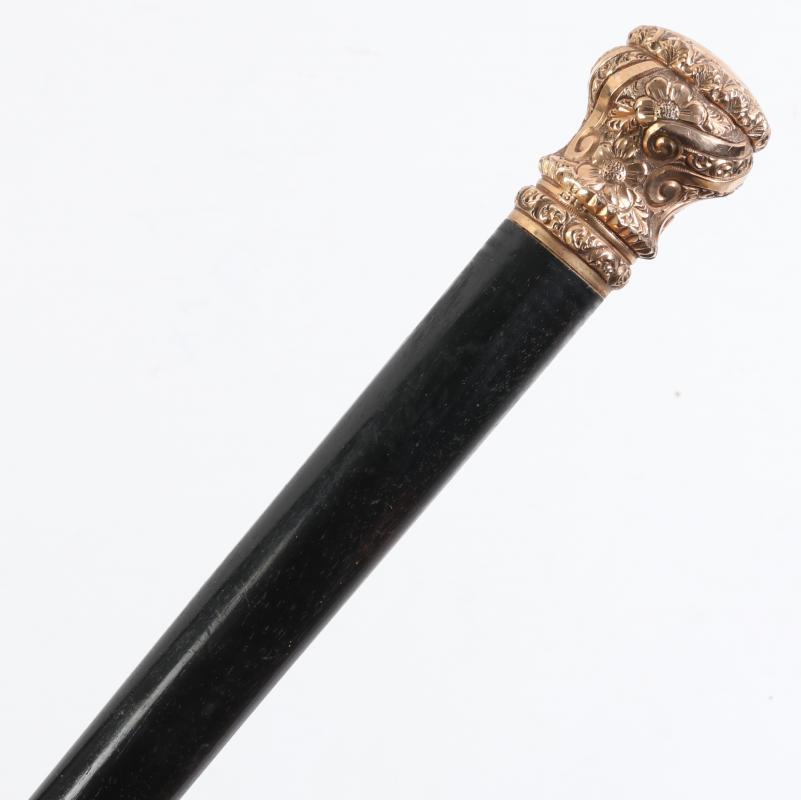 A SIMONS BROTHERS GOLD-FILLED CROWN WALKING STICK, 1902

