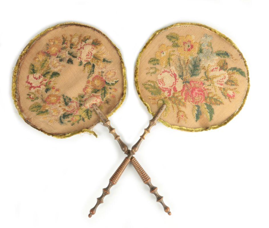 A PAIR OF 18TH CENTURY NEEDLEPOINT FACE SCREENS