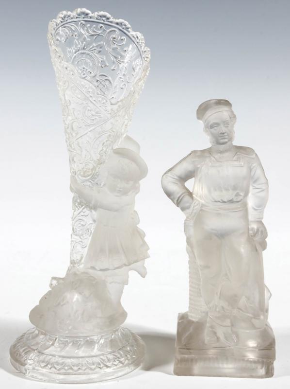 19TH CENTURY FROSTED GLASS STATUETTES, LOT OF TWO