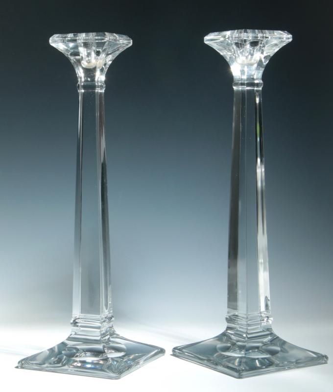PAIR 15-INCH HEISEY POLISHED CRYSTAL CANDLESTICKS 