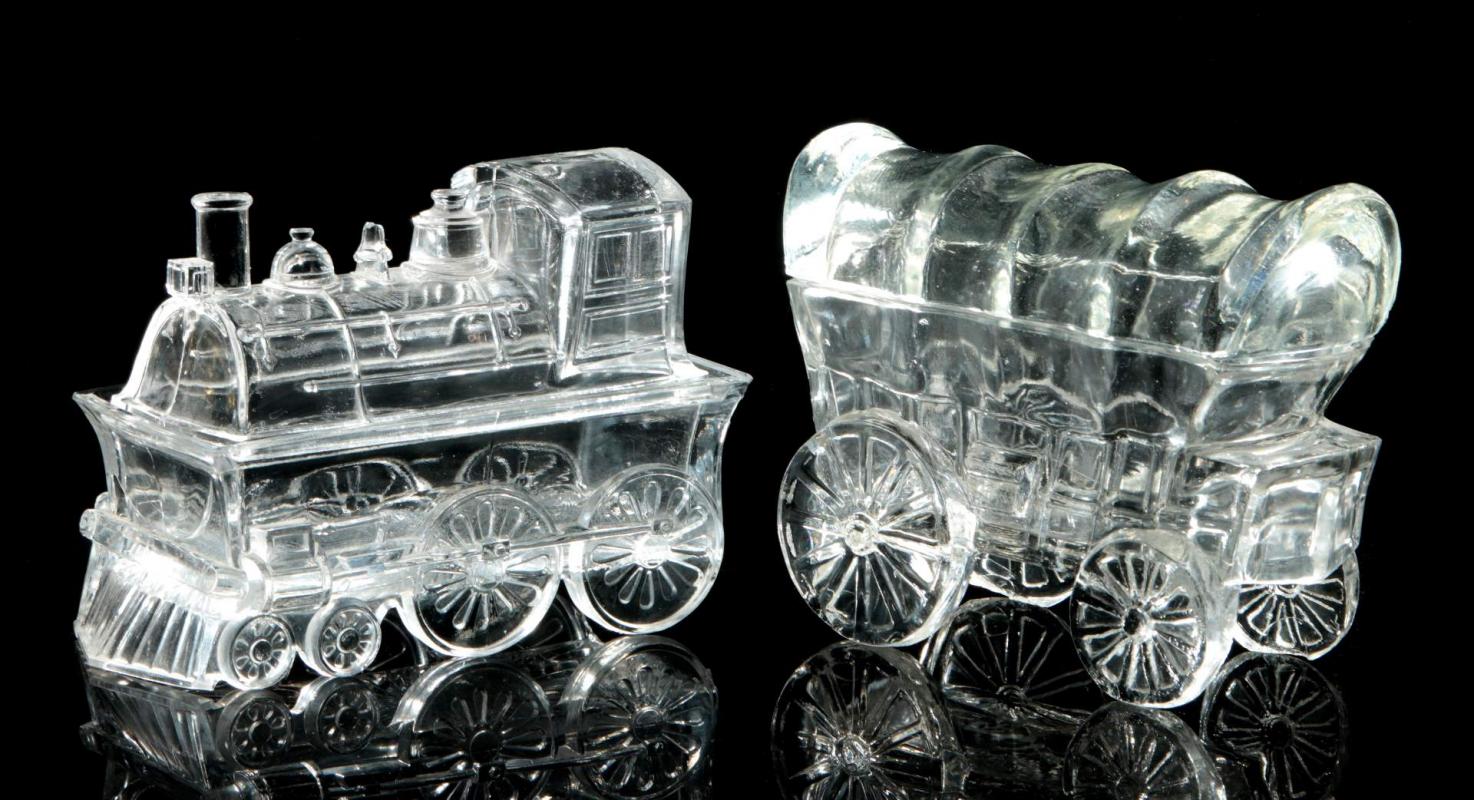 TWO 19TH CENTURY HISTORICAL GLASS COVERED DISHES