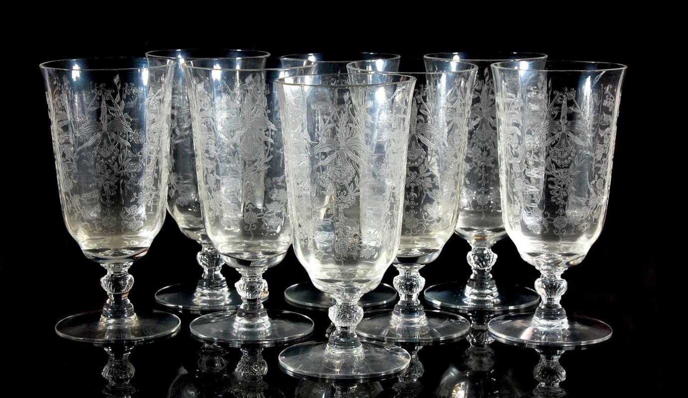EIGHT HEISEY ORCHID PATTERN ICED TEA GLASSES