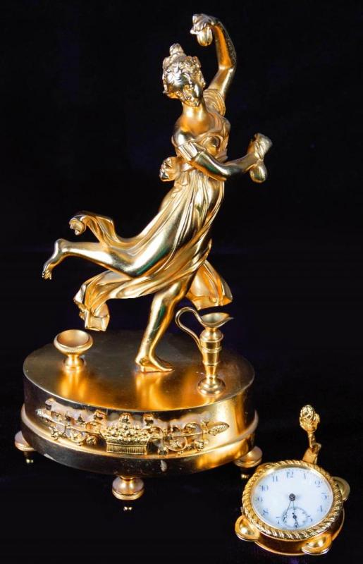 AN EARLY 20TH C. GILDED BRONZE STATUE CLOCK, AS IS
