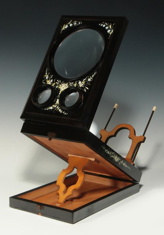 A 19TH C. EBONISED TABLE-TOP STEREO GRAPHOSCOPE