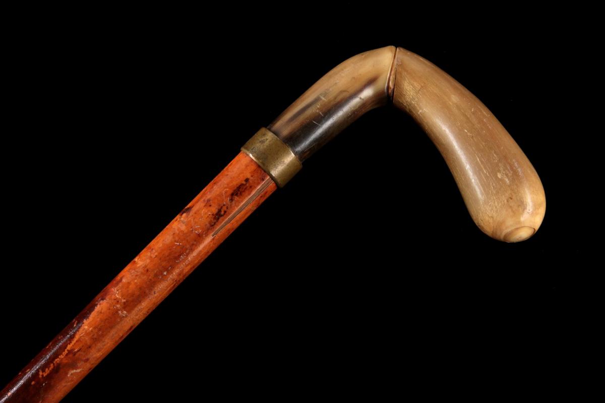 A LATE 19TH CENTURY HORN HANDLE CANE WALKING STICK