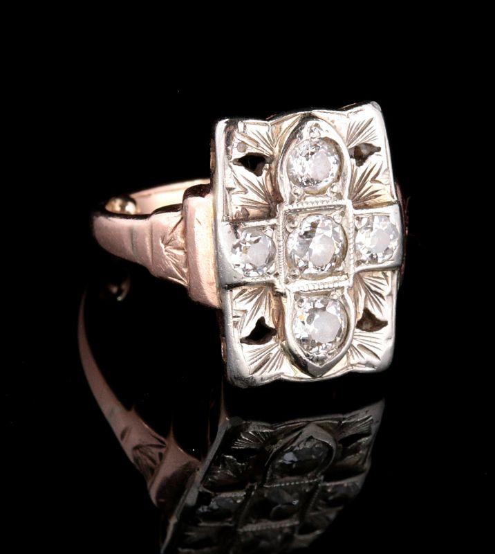 AN ANTIQUE 10K DIAMOND RING APPROX .42 CT TW