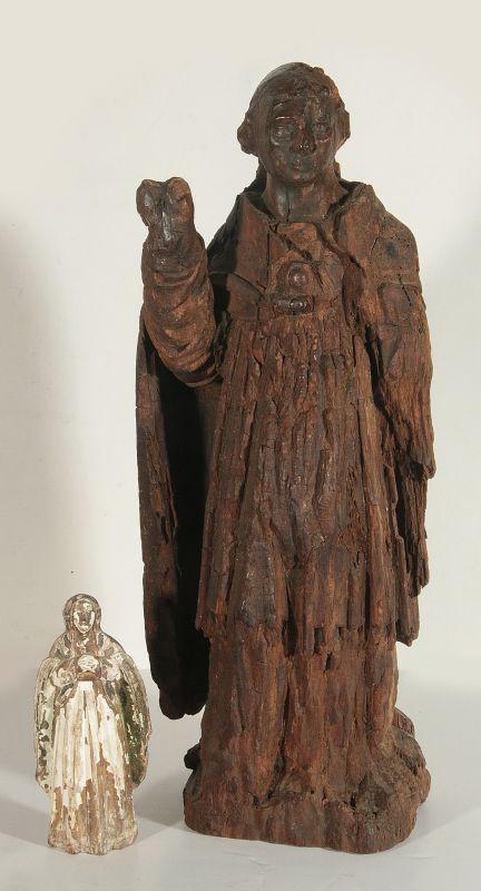 TWO 18TH C. CARVED WOOD SANTOS FIGURES