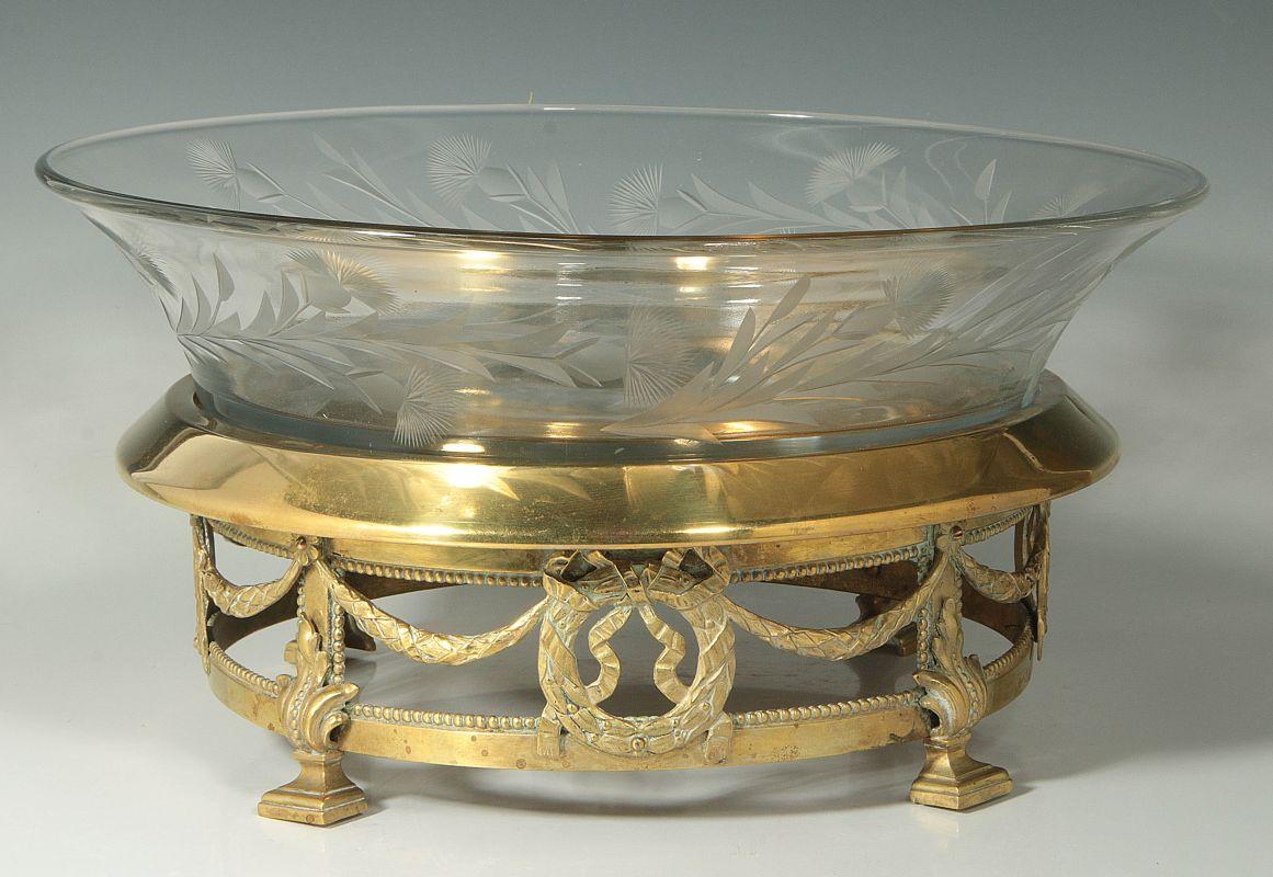 AN EARLY 20 C. FRENCH BRASS AND GLASS CENTERPIECE 