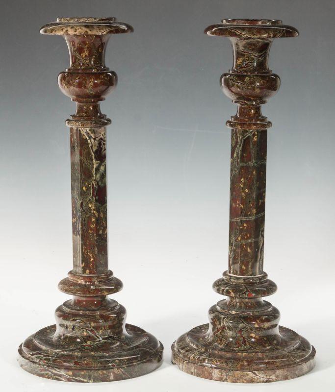 PAIR LATE 19TH TO EARLY 20THC. MARBLE CANDLESTICKS