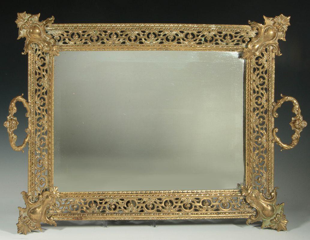 AN EARLY 20TH C. PIERCED AND MIRRORED GALLERY TRAY