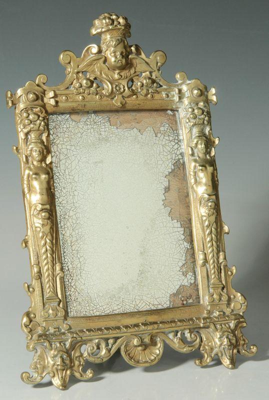 A 19TH C. CONTINENTAL BRASS OR BRONZE FRAME MIRROR