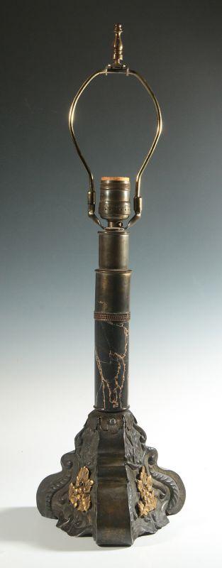 A GOOD ANTIQUE BRONZE AND MARBLE TABLE LAMP BASE