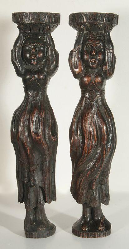 TWO 19TH CENTURY CARVED OAK PILASTERS
