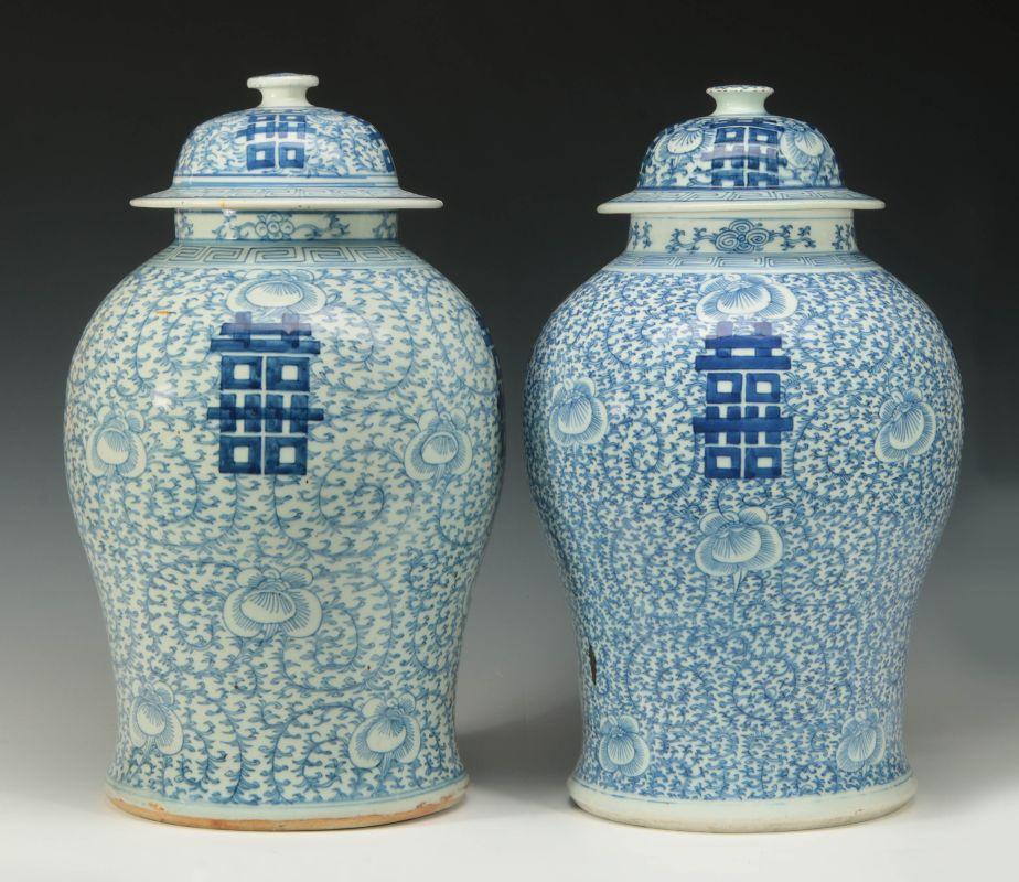 A NEAR PAIR 18TH C. CHINESE PORCELAIN GINGER JARS