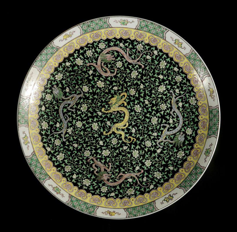 A 20TH C.(?) 24-INCH CHINESE PORCELAIN DRAGON DISH