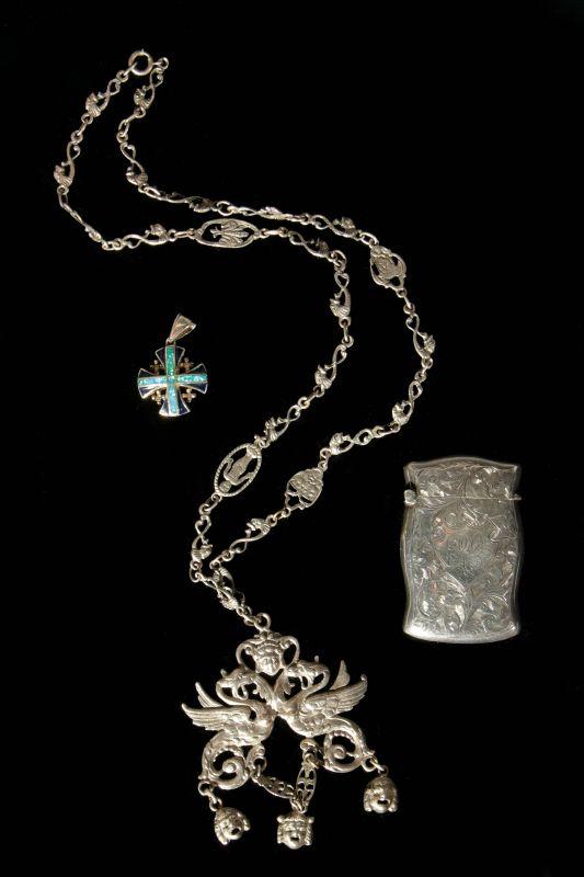 ESTATE LOT: STERLING SILVER JEWELRY AND MATCH SAFE