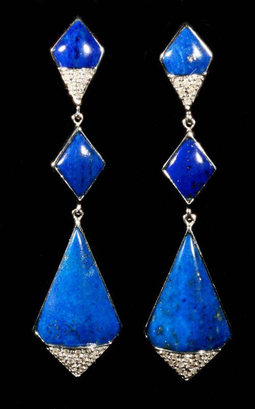 A PAIR 10K WHITE GOLD AND LAPIS LAZULI EARRINGS 