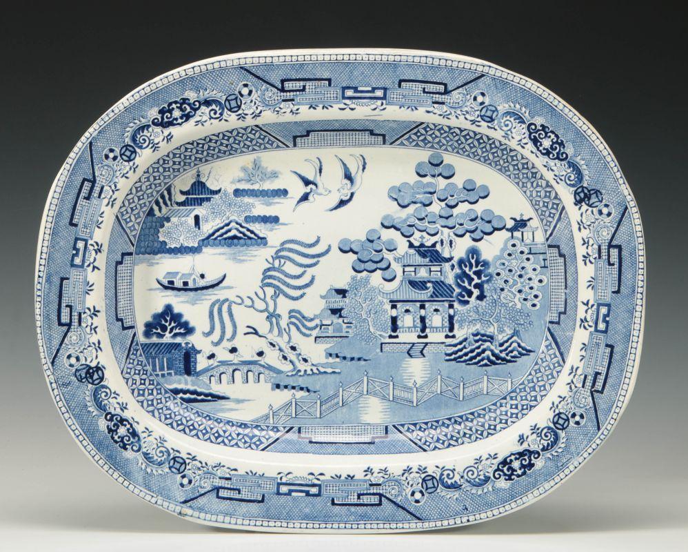 TWO 19TH C. WILLOW PATTERN TRANSFER PLATTERS 