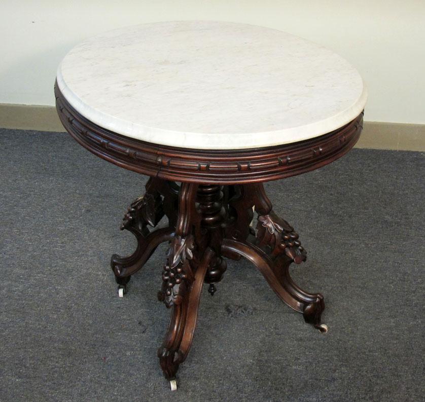 THOMAS BROOKS WALNUT VICTORIAN MARBLE-TOPPED TABLE