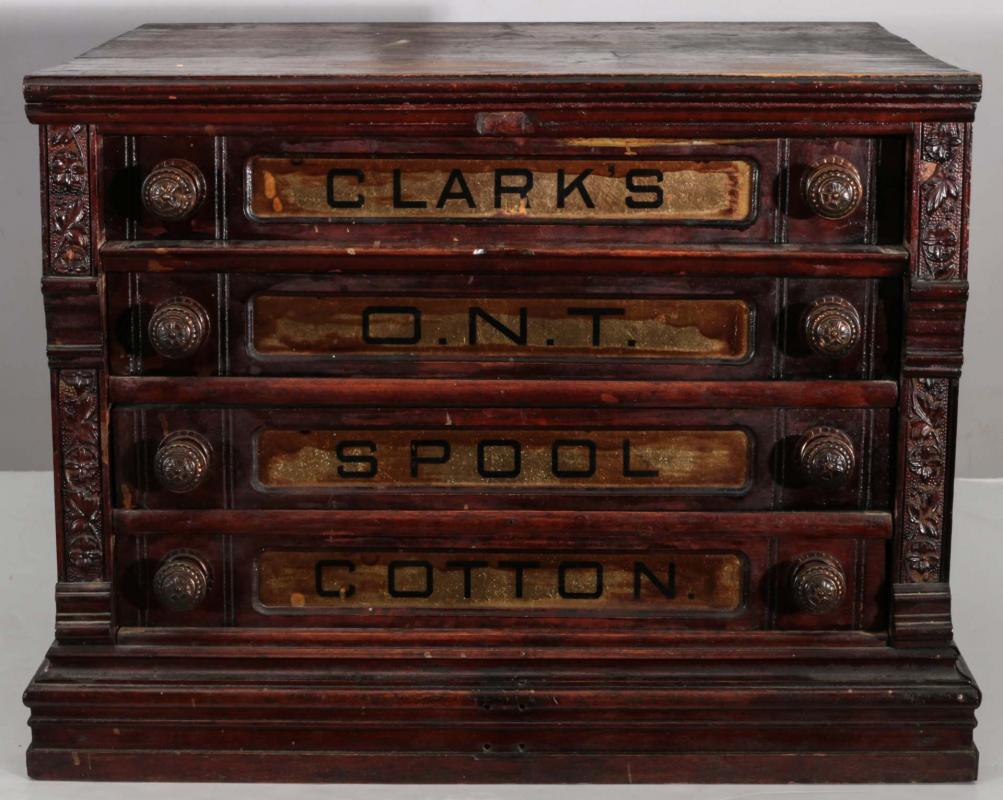  AN UNUSUAL CLARK'S FOUR DRAWER SPOOL CABINET