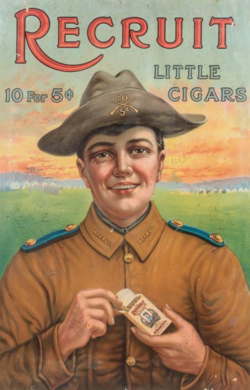 A 1909 'RECRUIT' BRAND CIGARS ADVERTISING POSTER 