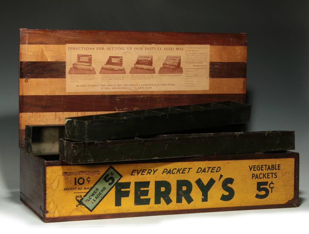 A VINTAGE FERRY'S SEEDS ADVERTISING BOX