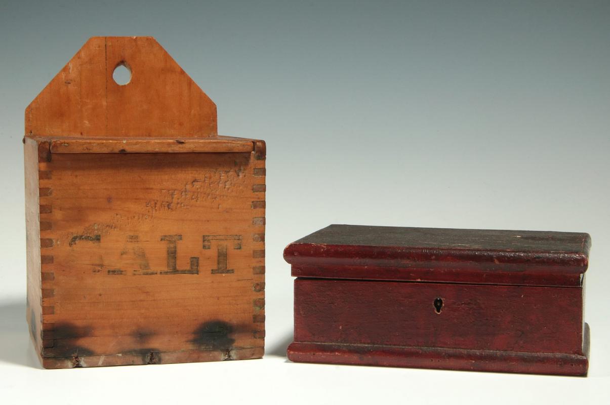 TWO 19TH CENTURY WOOD WARE BOXES - ONE 'SALT'