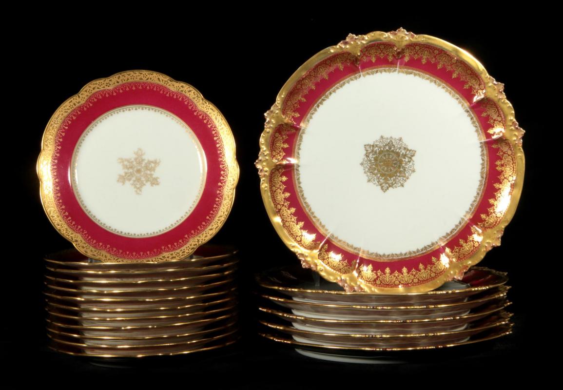 TWO SETS OF CIRCA 1900 LIMOGES PORCELAIN PLATES 
