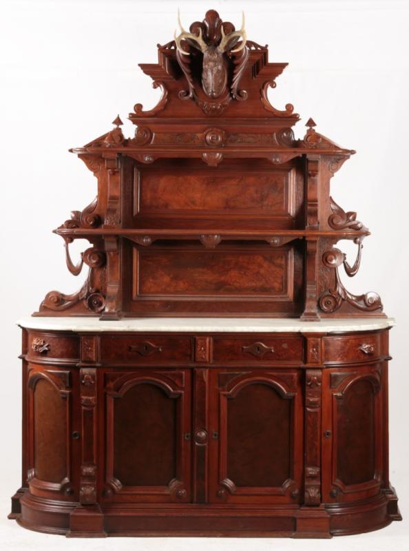 A 19THC. AMERICAN SIDEBOARD WITH BLACK FOREST DEER