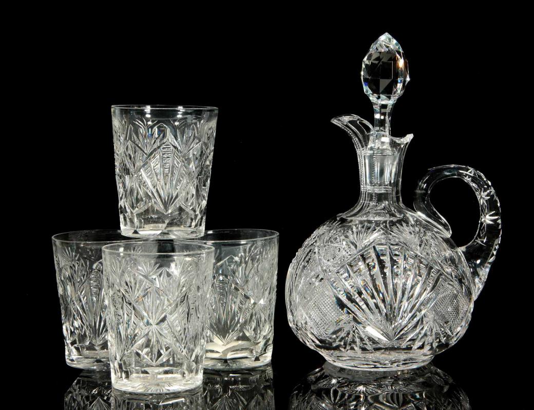 A GOOD ABP HAWKES ALBION GLOBE DECANTER/TUMBLERS 