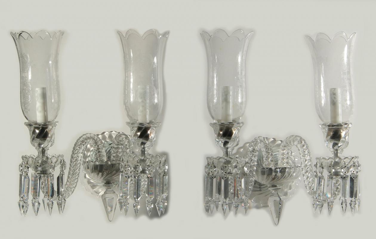 A PAIR BACCARAT CRYSTAL TWO-ARM WALL SCONCES