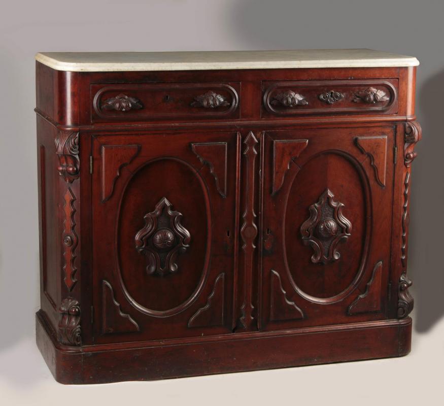 A 19TH C. AMERICAN MARBLE TOP SIDE CABINET