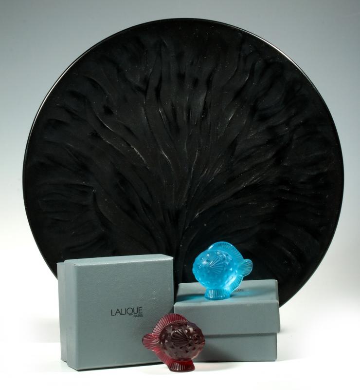 THREE PIECES OF LALIQUE COLORED CRYSTAL