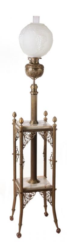 A VICTORIAN BRASS AND ONYX ORGAN LAMP