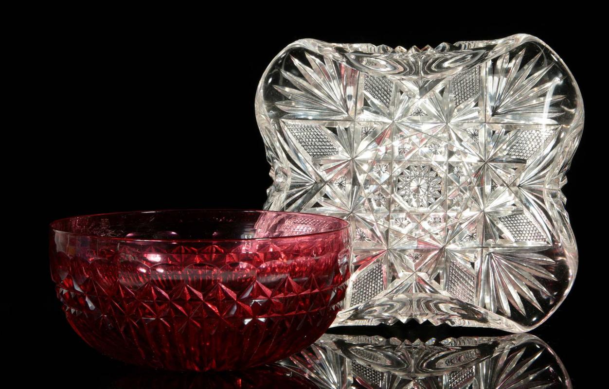 ABP CUT GLASS CARD HOLDER AND FINGER BOWL