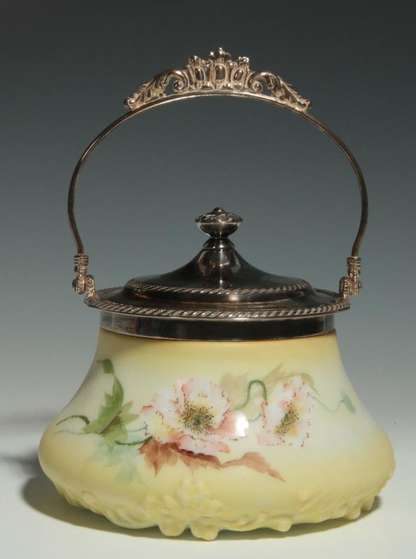 A PAIRPOINT MT. WASHINGTON OPAL GLASS BISCUIT JAR 
